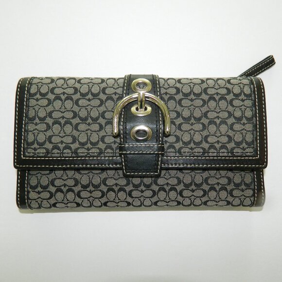 VTG. Y2K Coach Mini Sig. C's Checkbook Wallet Black Gray Canvas Leather MINT - Picture 7 of 8